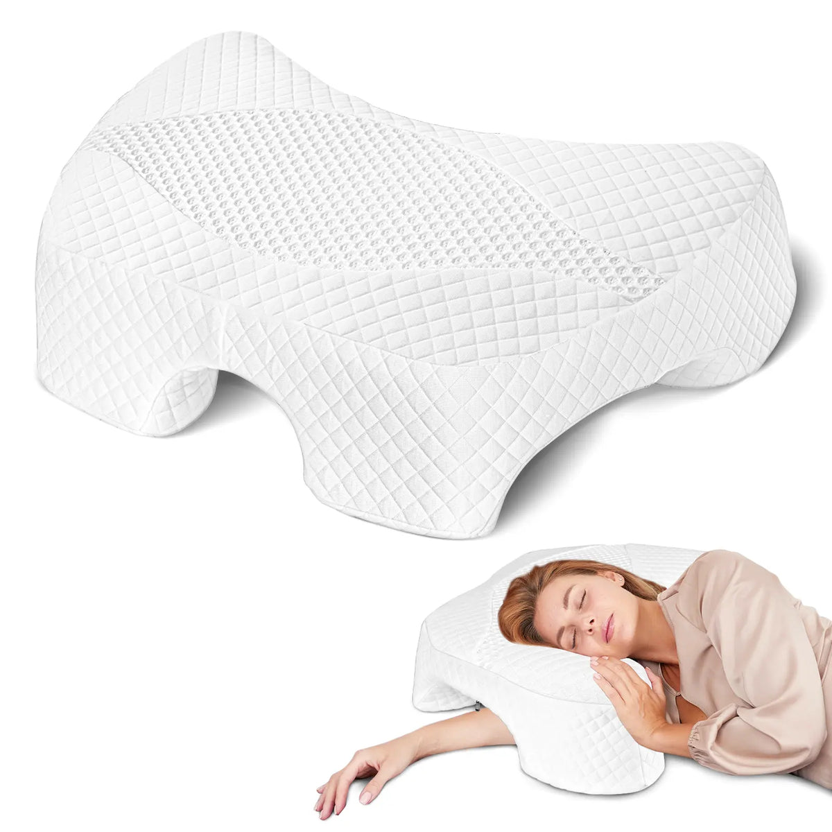 SAHEYER Contoured Supportive Premium Memory Foam Pillow for Side Sleepers - Multi-Angle Armholes, Arm Tunnel, Ergonomic Neck Design, Shoulder Relief, Home Bedding Essential,Sohochicl