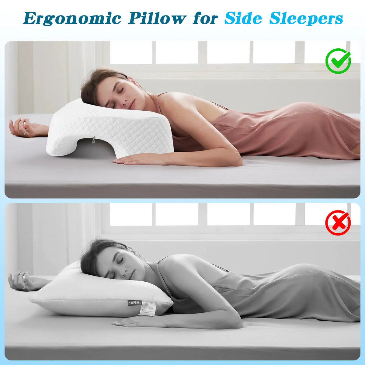 SAHEYER Contoured Supportive Premium Memory Foam Pillow for Side Sleepers - Multi-Angle Armholes, Arm Tunnel, Ergonomic Neck Design, Shoulder Relief, Home Bedding Essential,Sohochicl