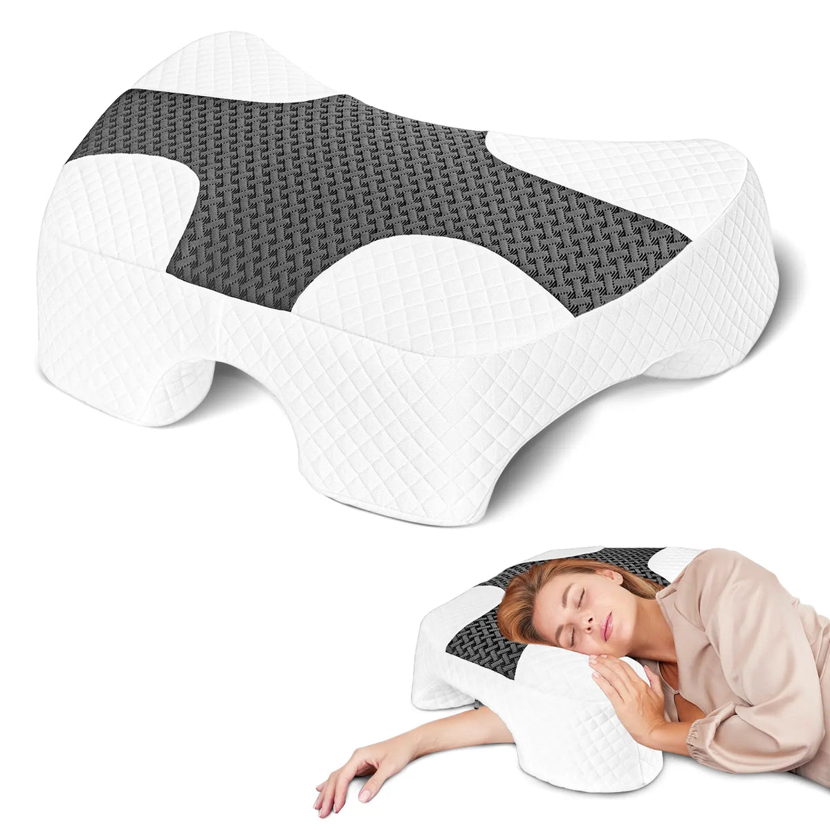 SAHEYER Contoured Supportive Premium Memory Foam Pillow for Side Sleepers - Multi-Angle Armholes, Arm Tunnel, Ergonomic Neck Design, Shoulder Relief, Home Bedding Essential,Sohochicl