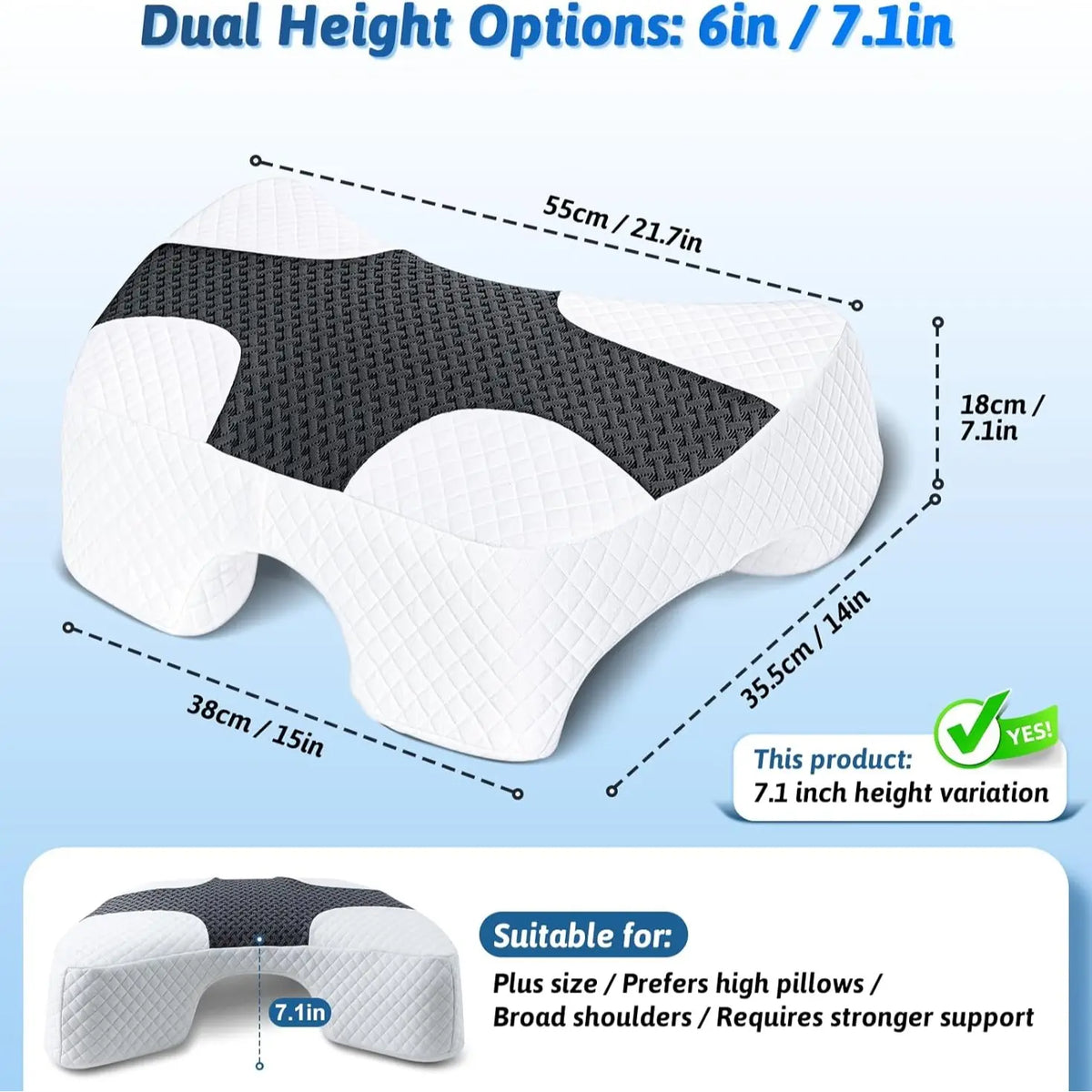SAHEYER Contoured Supportive Premium Memory Foam Pillow for Side Sleepers - Multi-Angle Armholes, Arm Tunnel, Ergonomic Neck Design, Shoulder Relief, Home Bedding Essential,Sohochicl