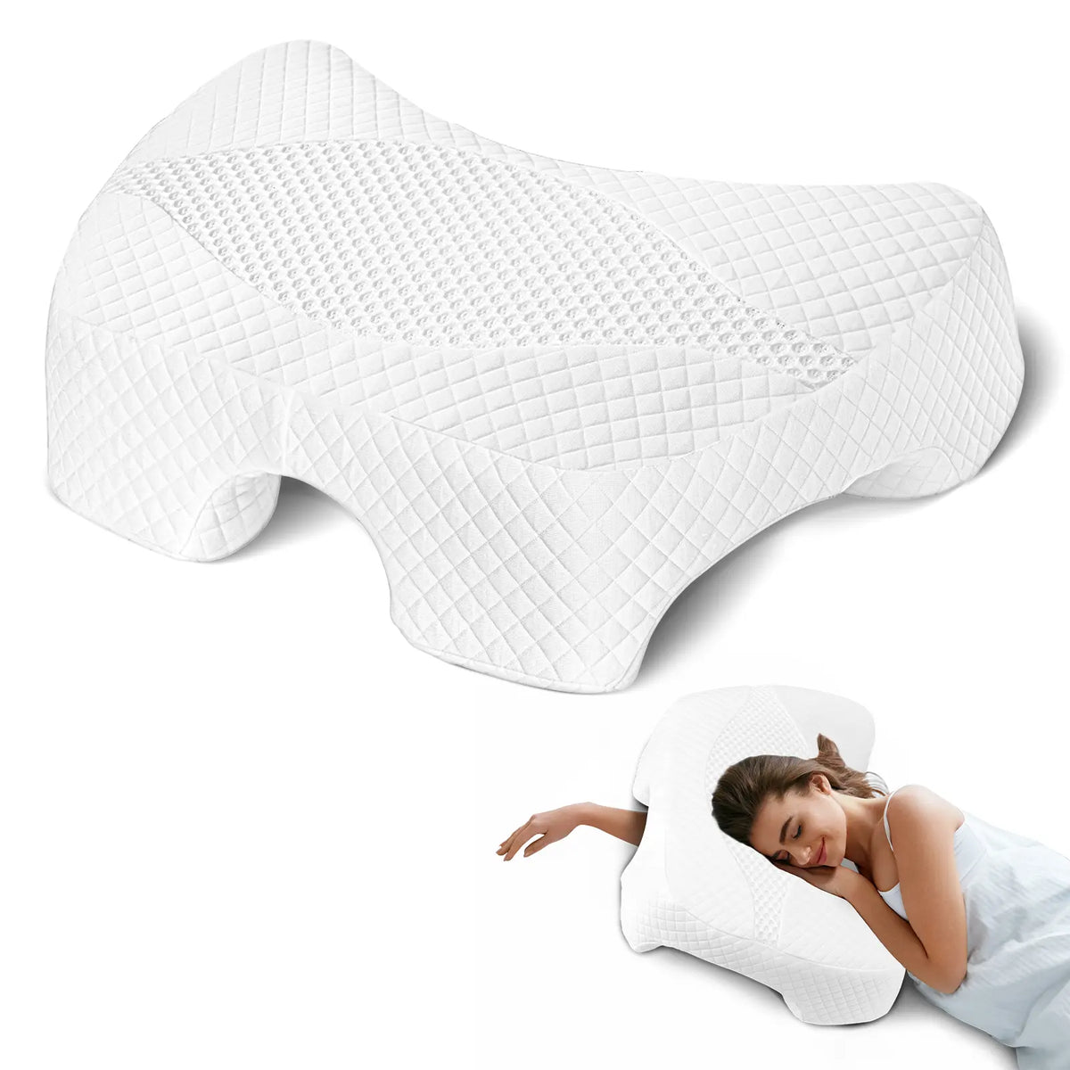 SAHEYER Contoured Supportive Premium Memory Foam Pillow for Side Sleepers - Multi-Angle Armholes, Arm Tunnel, Ergonomic Neck Design, Shoulder Relief, Home Bedding Essential,Sohochicl