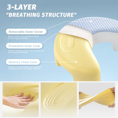 Ergonomic Adult Side Sleeper Pillow with Arm Hole Design & Concave Core, Cooling 17"X21" Blue Bedding, Neck Pain Relief, Facial Relief, Improves Breathing, Relieves Shoulder/Knee Pain, Detachable Cover (Bed/Sofa Use)